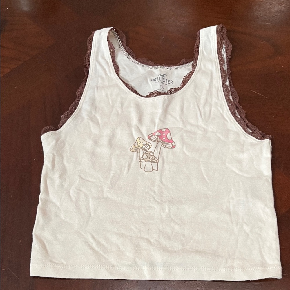 Hollister Cream Tank Top with Mushroom Print